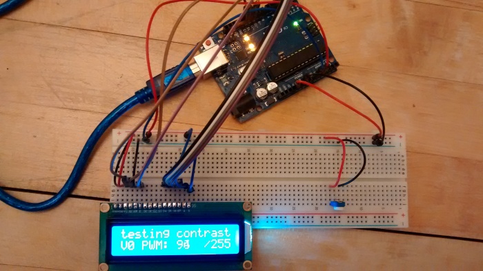 Testing the contrast of the LCD by changing the PWM output.